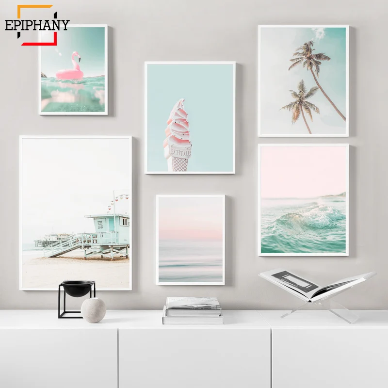

Beach Wall Art Print California Pink Pastel Modern Home Decor Nursery Summer Posters and Prints Wall Pictures for Living Room