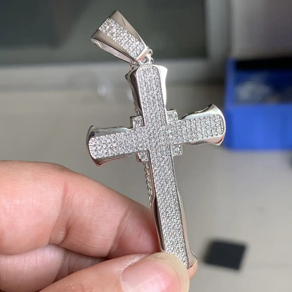 Sparkling Vintage Jewelry Hot Sale 925 Sterling Silver Pave White Clear 5A Cubic Zirconia Cross Pendant Women Wedding Necklace | Украшения