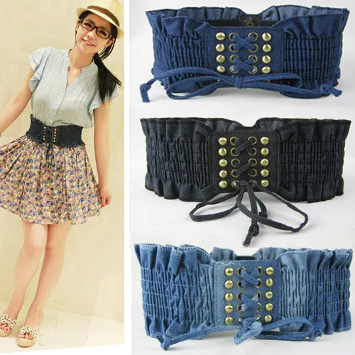 Женский винтажный пояс с заклепками эластичный широкий | Аксессуары для одежды