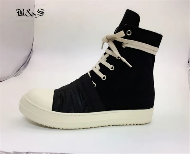 black with canvas Black& Street/Новинка года; Дизайнерские повседневные ботинки в стиле рок из натуральной воловьей кожи на толстой подошве со шнуровкой; обувь унисекс - Цвет: black with canvas