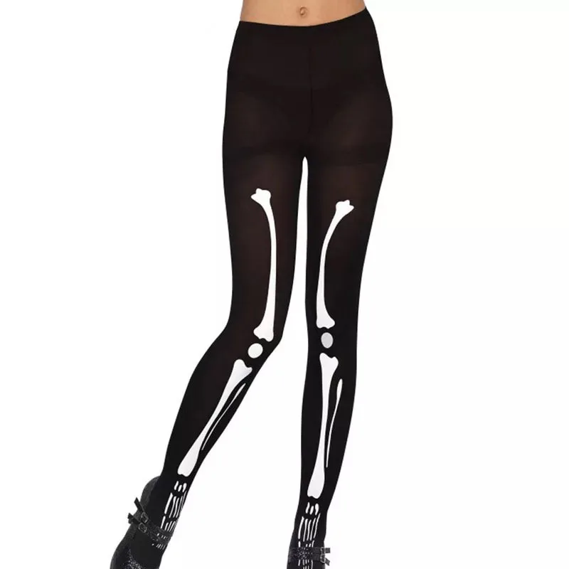 Pantyhose Сексуальный костюм скелета на хеллоуин для взрослых женщин, страшный косплей, мини-платье из тюля, короткое, необычное, страшное, черное, наряд для девушек-подростков - Цвет: Pantyhose