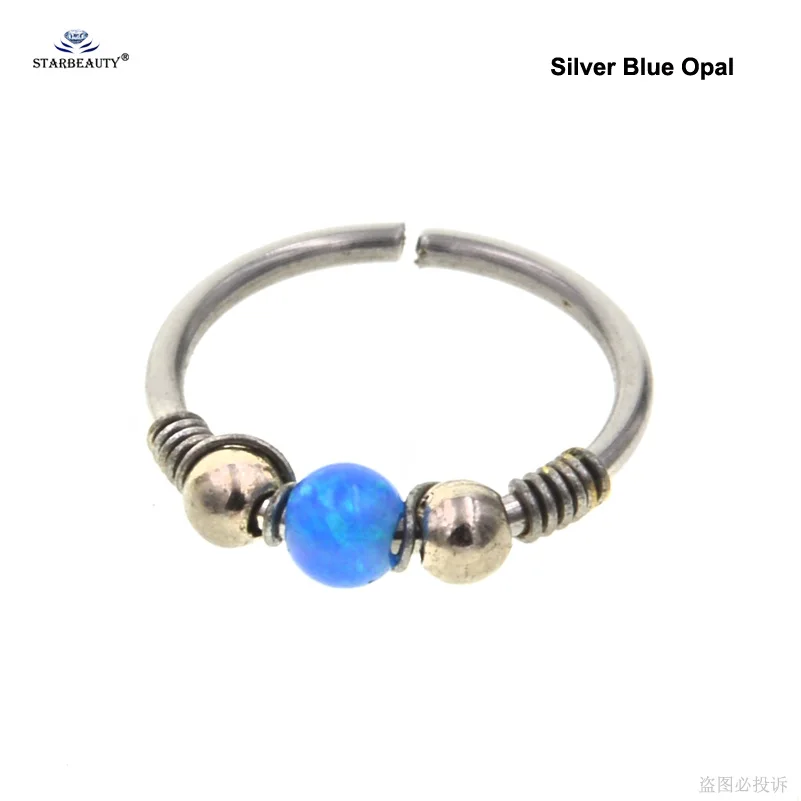 Silver Blue Opal 1 шт. опал Спираль пирсинг для пупка пирсинг Nariz поддельные перегородки кольцо для носа и уха Daith пирсинг ноздри пирсинг хряща серьги-кольца - Окраска металла: Silver Blue Opal
