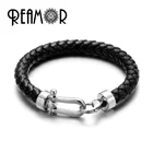 Мужской плетеный браслет REAMOR, браслет из натуральной кожи 316l, браслет из нержавеющей стали с застежкой в виде подковы, модное ювелирное изделие