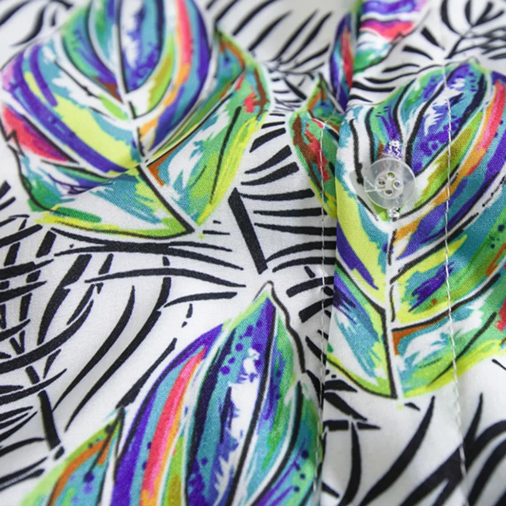 Модные рубашки с принтом листьев для мужчин повседневные свободные короткие