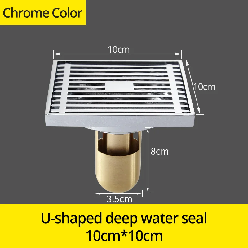 Chrome 811521L-U Стоки 10*10 см Твердый латунный хромированный Серебряный душ слив ванная комната квадратная крышка анти-запах волос фильтр балкон пол DrainBS-8109A - Цвет: Chrome 811521L-U