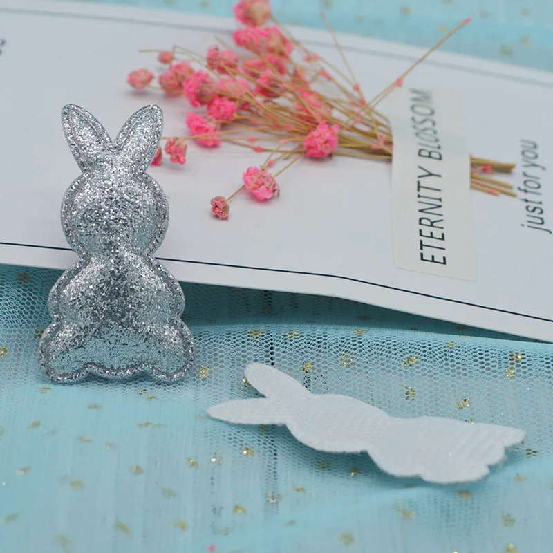 silver 40 шт./партия 2,8*5 см Блестящий кролик мягкие аппликации для DIY ручной работы Детские аксессуары для волос подарок украшения Аксессуары - Цвет: silver