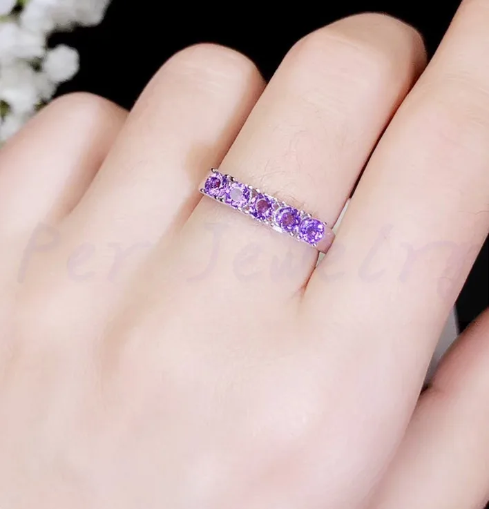 Натуральное Настоящее аметистовое кольцо на палец из серебра 925 пробы 0.15ct * 5 шт