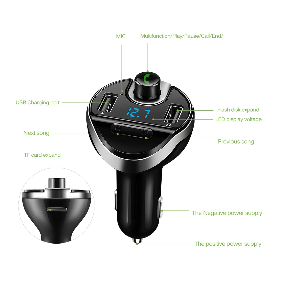 Powstro Dual USB 5 В 2.1A автомобильное зарядное устройство многофункциональное с автомобильным MP3-плеером Bluetooth fm-передатчик беспроводной модулятор поддержка TF