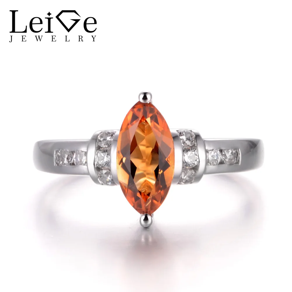 

LeiGe Jewelry Natural Yellow Citrine Rings Unique Proposal Rings Marquise Cut Gemstone Solid 925 Sterling Silver Gifts for Women
