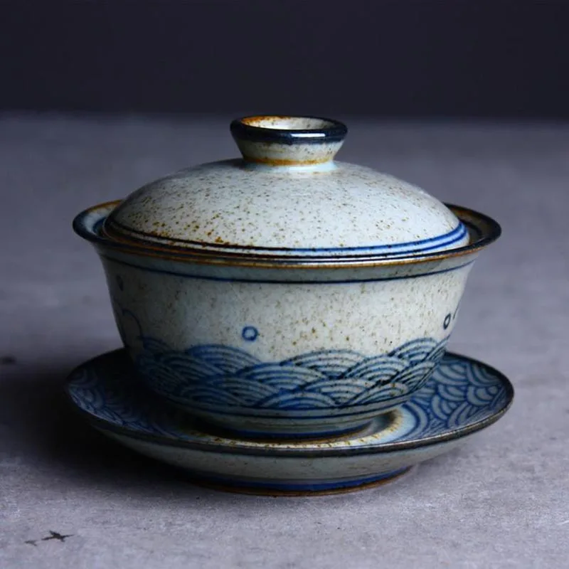 Gaiwan 120 мл Цзиндэчжэнь ручная роспись синий и белый фарфор Чайный набор кунг-фу винтажная грубая керамика керамический гайвань чайная чашка домашний декор - Цвет: Gaiwan