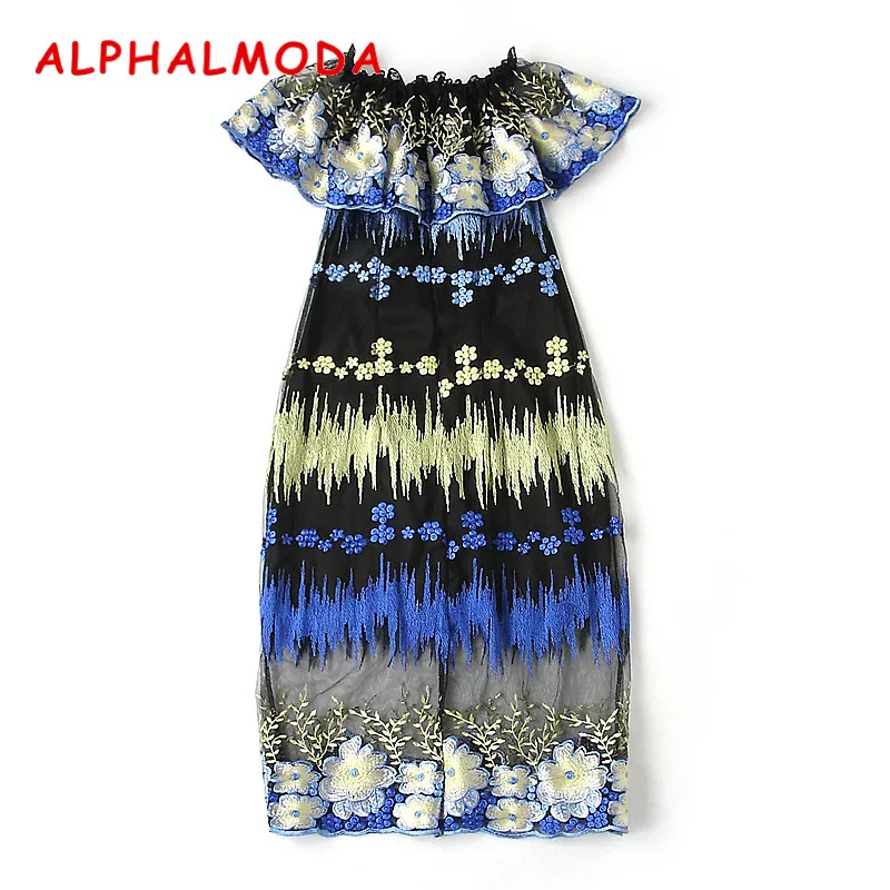 Женское кружевное платье ALPHALMODA с оборками на воротнике нежными цветами вышивкой