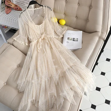 long glitter dress Длинное блестящее платье, Сетчатое платье с пайетками, Женский ассиметричный сексуальный комплект из двух предметов, летние вечерние платья для женщин, туника в горошек - Color: long glitter dress