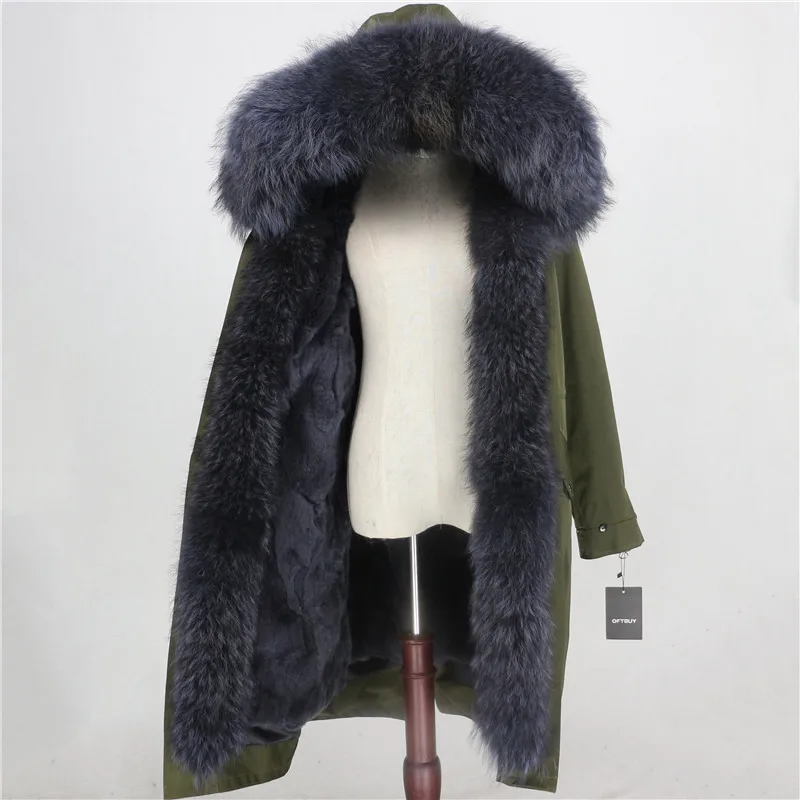 OFTBUY X-long Женская парка водонепроницаемая верхняя одежда пальто из натурального меха натуральный мех енота воротник подкладка из натурального кроличьего меха съемный теплый