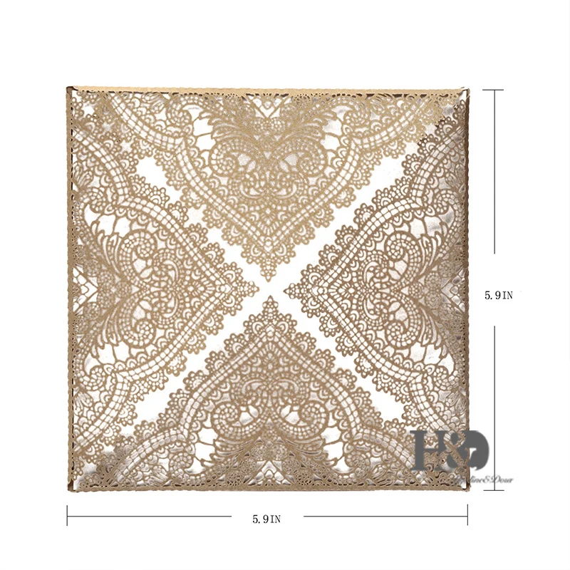 H&ampD 24pcs Vintage Wedding Invitations Cards with Laser Cut Lace Flower for Bridal Shower Party Decoration (Champagne) | Дом и сад