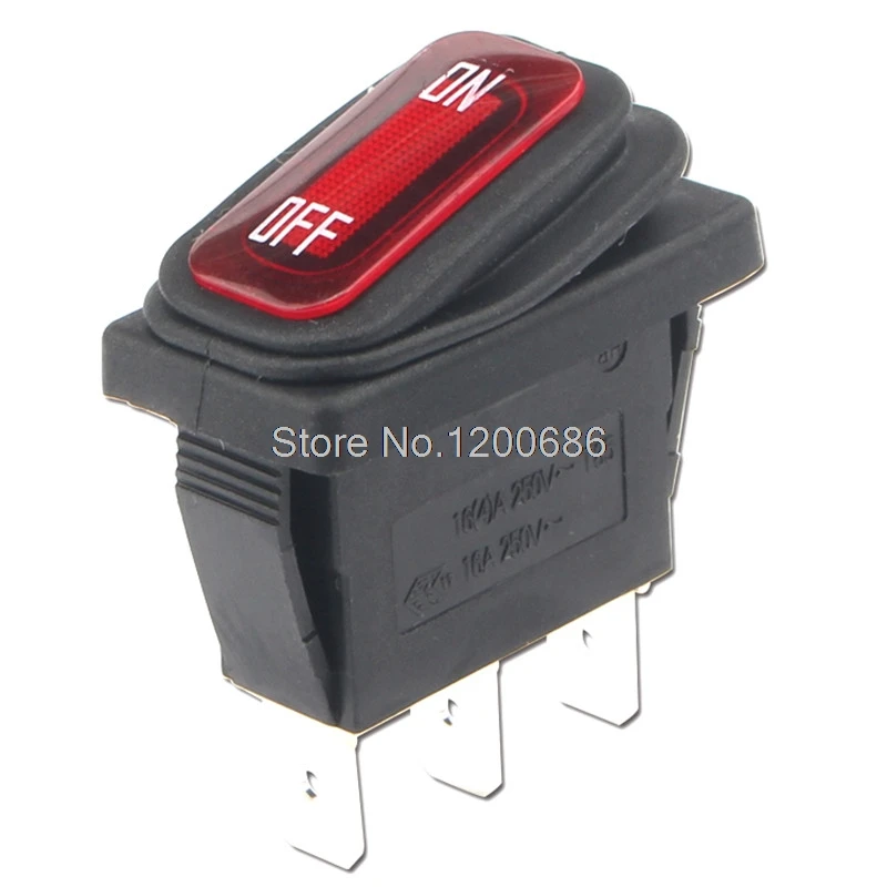 

10 PCS On/Off Mini Rocker Switch KCD1 16A 22OV IP65 waterproof switch 16A 3 foot red 220V