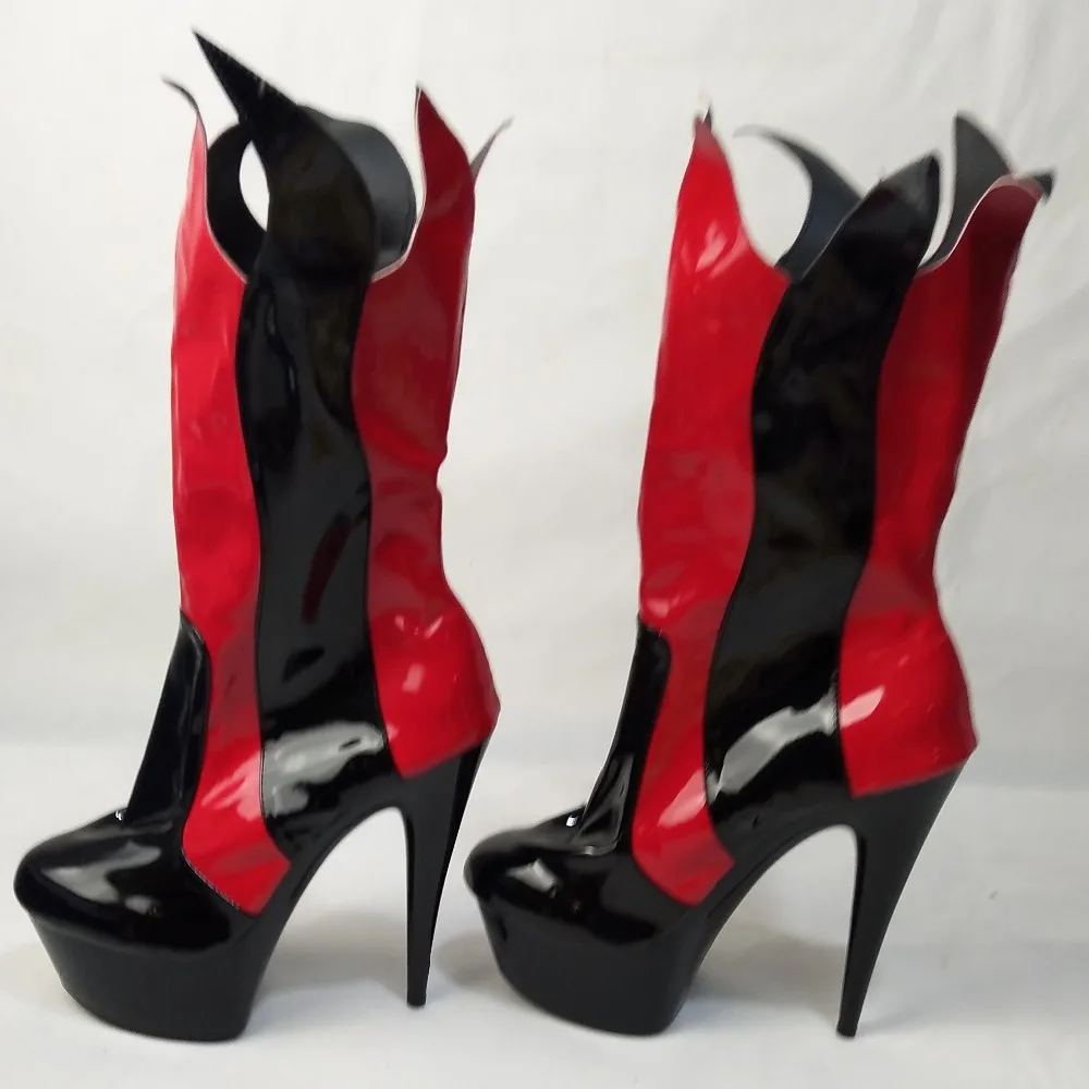 

South Korean women's shoe 15 cm nightclub ultra high heels low sexy pole dancing flame tube short boots bought winter boots