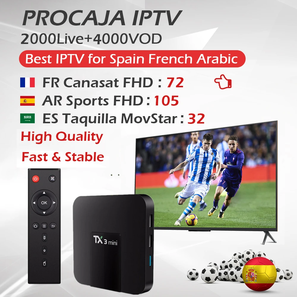 Android tv Box TX3Mini 2G/16G Amlogic S905W 4K WiFi H.265+ Франция арабский Espana IP tv подписка 2000Live+ 4000VOD Procaja IP tv