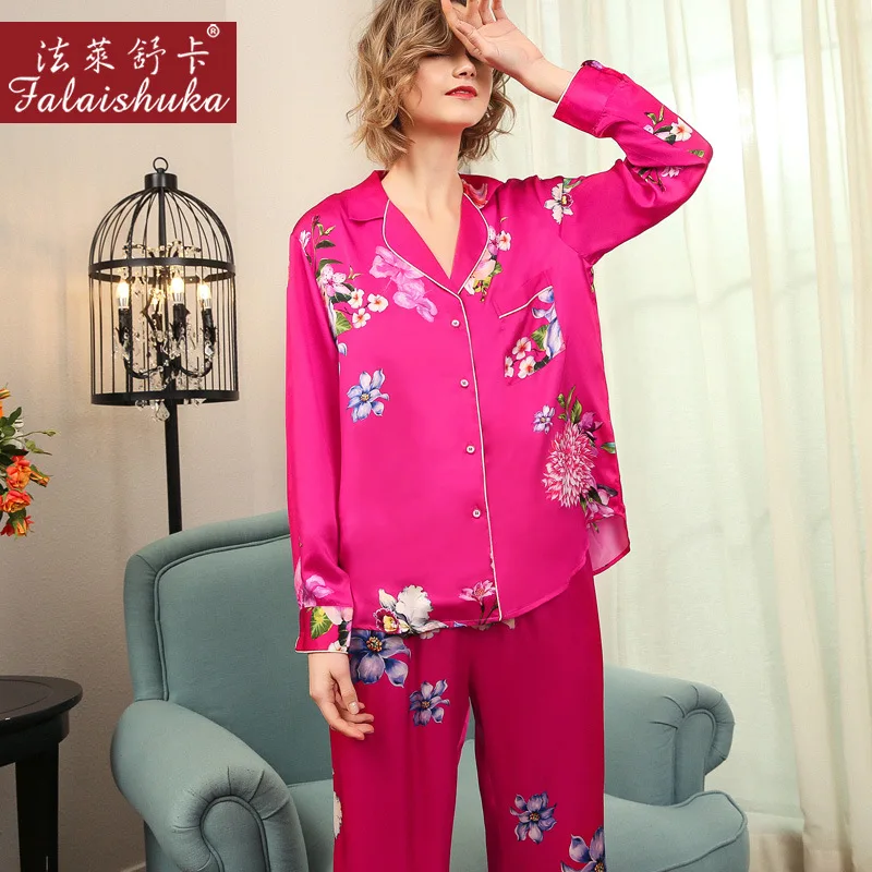 19 momme 100% mulberry silk pajamas sets women spring sexy flower elegant long sleeves genuine pure silk womens wedding pyjamas