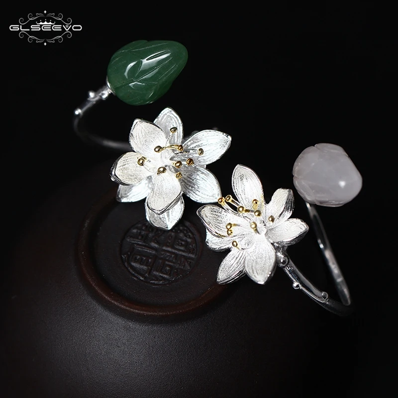 GLSEEVO натуральное зеленое Нефритовое регулируемое женское кольцо ручной работы