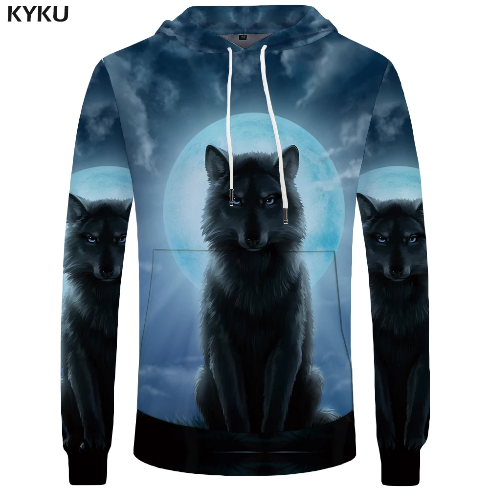 Kyku бренда Wolf кофты Луна 3D Толстовка ночное небо забавные кофта с капюшоном Для