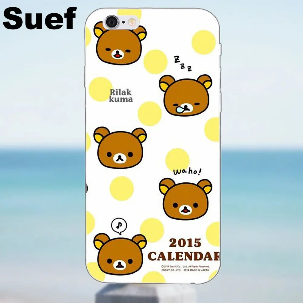 Новые милые мягкие чехлы с медведем Rilakkuma для iPhone X 4 4S 5 5S 5C SE 6 6S 7 8 Plus Samsung Galaxy A3 A5 J1 J3