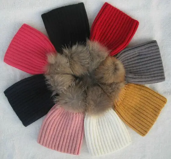 Зимняя шапка с помпоном из натурального меха енота для мальчиков и девочек 15 см