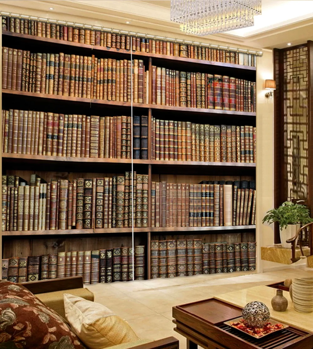 Современные Плотные Шторы для гостиная 3d шторы с изображением книжных полок