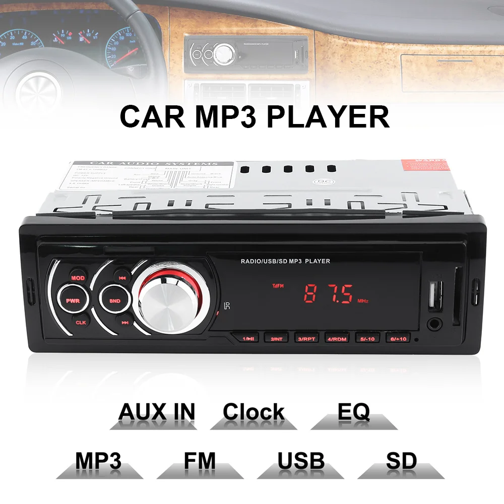 1 DIN светодиодный дисплей автомобиля в тире стерео аудио FM Aux вход приемник SD USB MP3 WMA радио плеер
