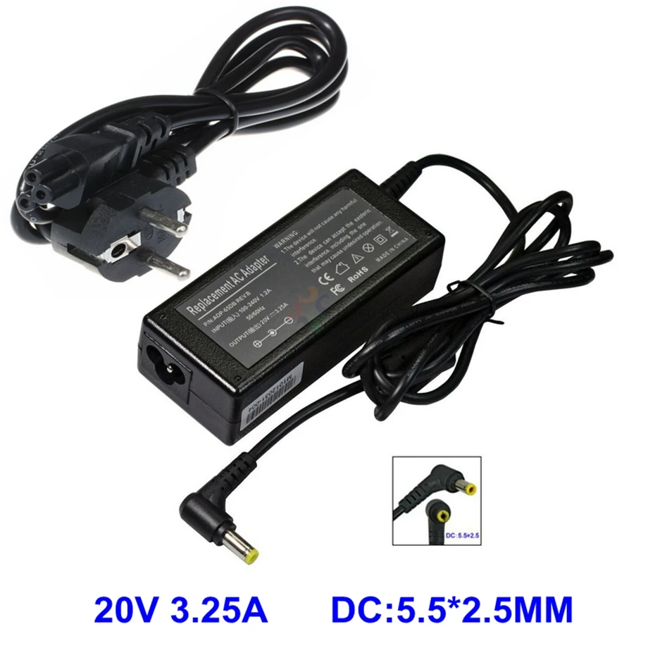 Адаптер переменного тока для ноутбука LS 20V 3.25A 5 5*2 FUJITSU Averatec 3220 AV3100 ADVENT 1115C зарядное