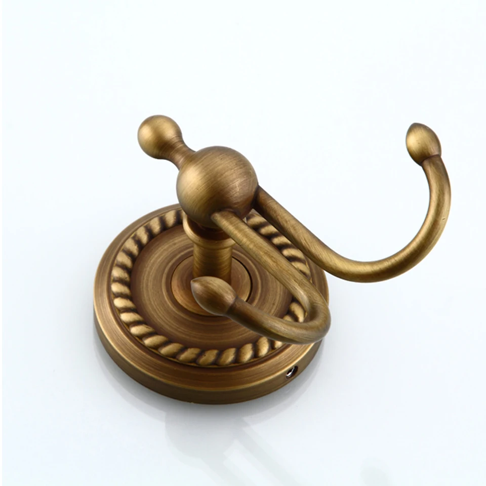 Free Shipping Bathroom Accessories Robe Hook Double Hooks Hanger Retro Brushed Brass | Обустройство дома