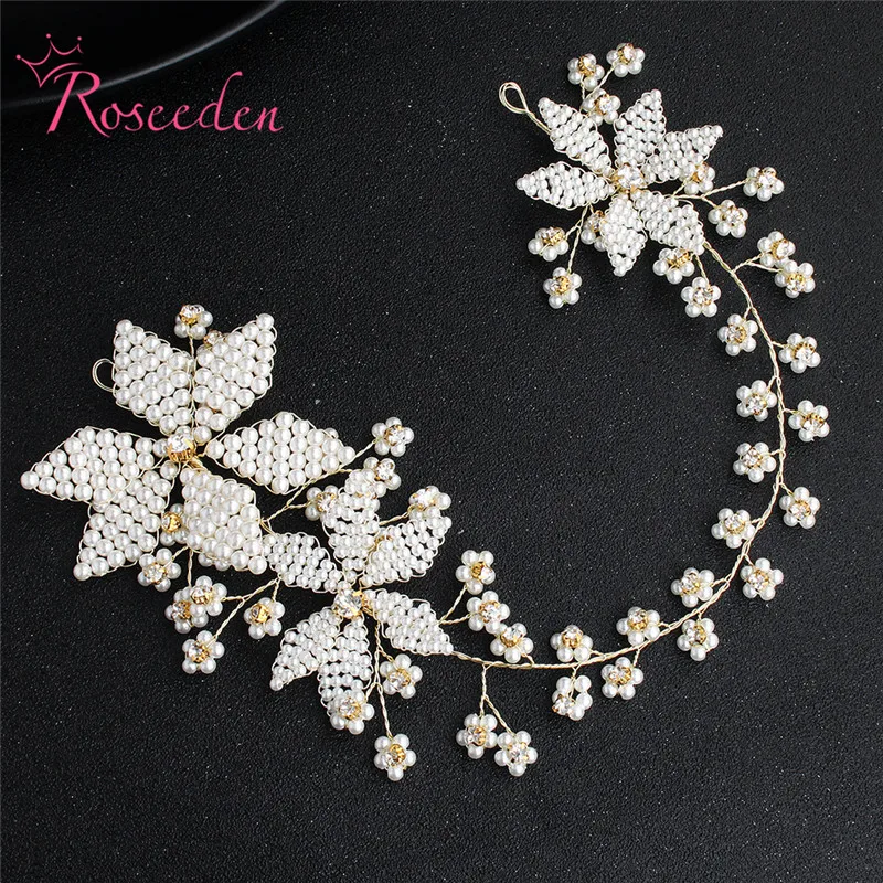 

Handmade Pearls Flower Wedding Headpieces Hair Vine Bridal Bridesmaids Headband Hair accessories Women Hair Jewelry RE3430
