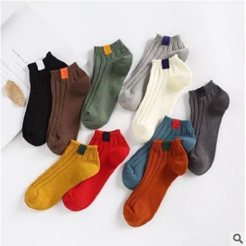 

1 Pairs Women Socks Happy Fashion Ankle Funny Socks All-cotton pure colour cloth labeled boat socks Leisure nailed socks