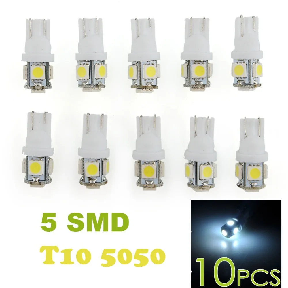 10x T10 Белый 5050 5 SMD светодиодный 12V W5W 194 автомобиля боковой хвост светильник лампа