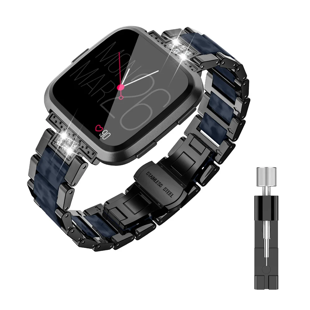 BDBlue Ремешок для часов из нержавеющей стали для Fitbit Versa браслет с кристаллами Замена Металлических Браслетов Аксессуары Для Fitbit Versa - Цвет ремешка: BDBlue