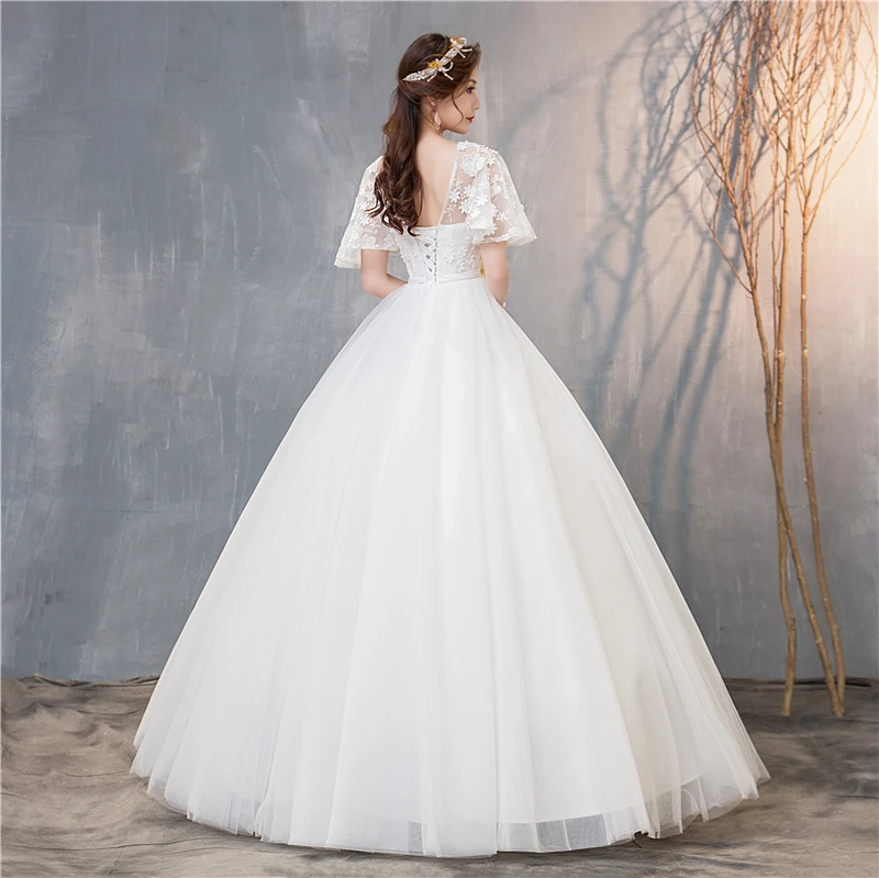 VLNUO NISA элегантное кружевное свадебное платье с аппликацией Vestidos De Novia Изящные Бальные платья с коротким рукавом размера плюс Robe De Mariage 20