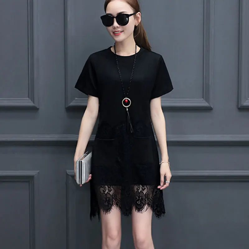 Платье с коротким рукавом и круглым вырезом кружевное дышащее 2017 летняя Новинка