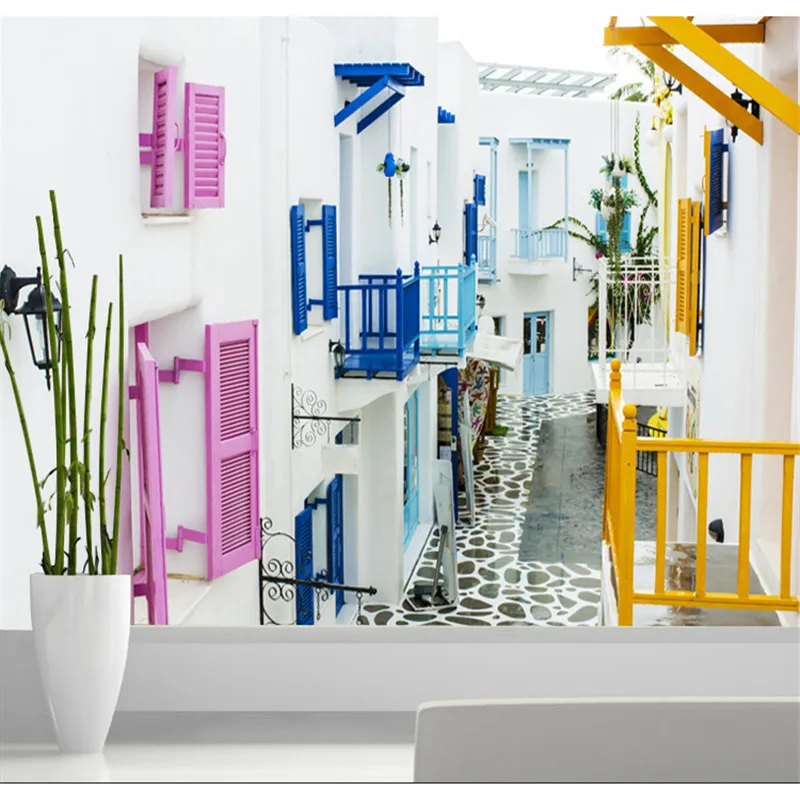 Пользовательские 3D фото обои Санторини Греция средиземноморский пейзаж росписи
