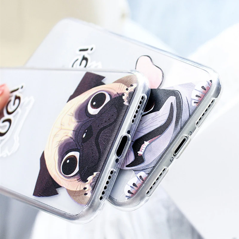 WOTP Cute Cartoon Animal PUG Dog Couples Phone Case For iphone 6 6S 7 8 Plus Fashion Soft TPU Funny Clear Back Cover Capa Fundas |