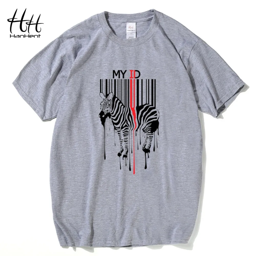 Hanhent Barcode Zebra Personality T-shirt Funny Men Casual Cotton Short Sleeve Tees Horse Animal Tshirt Swag Design T shirt Male | Мужская