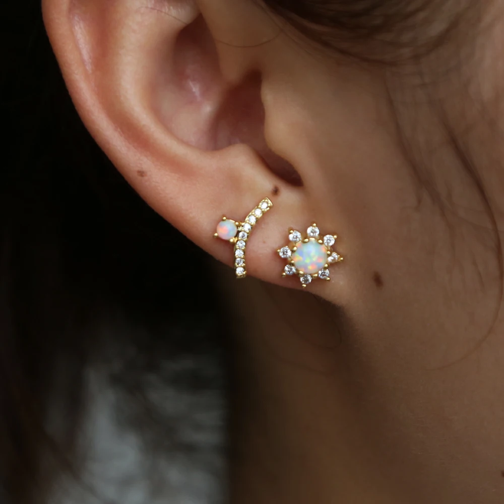 Геометрические милые серьги с белым цирконом огненный опал элегантные гвоздики