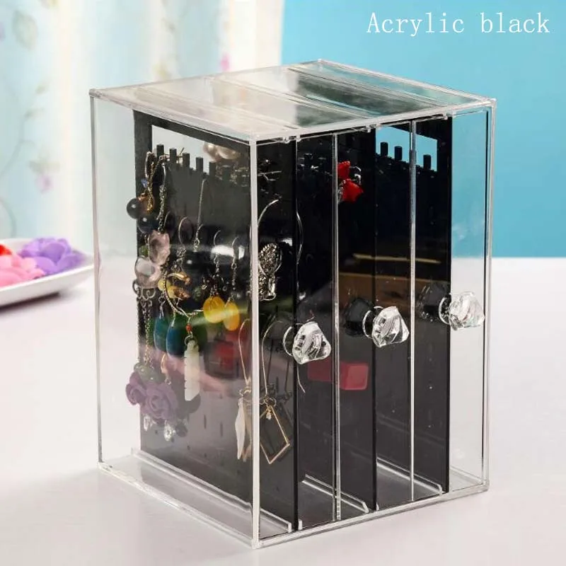 Acrylic black Новая мода PS Материал дисплей ювелирных изделий вмещает серьги держатель Органайзер серьги Витрина Стенд коробка 3 ящика для хранения - Цвет: Acrylic black