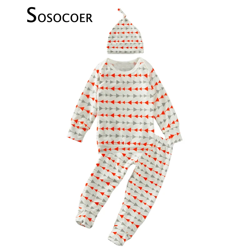 

SOSOCOER Baby Clothing Set Spring Children's Clothing Suits Geometry Triangle Caps+T-shirt+Pants 3pcs Infant Girls Boys Clothes