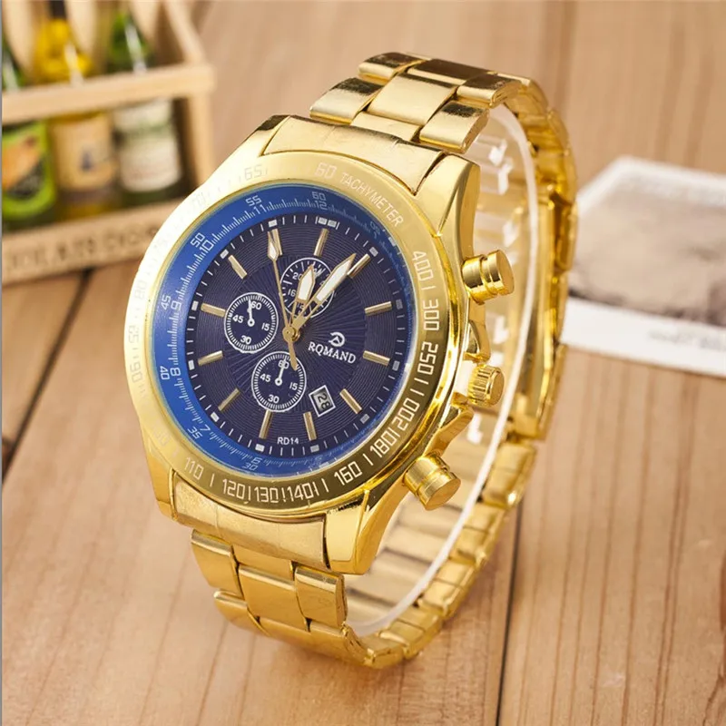 

Men Stainless Steel Belt Three-eye Watch Analog Quartz Wrist Watches Luxury Brand Gold Wrist Watch Gifts Relogios Masculino A