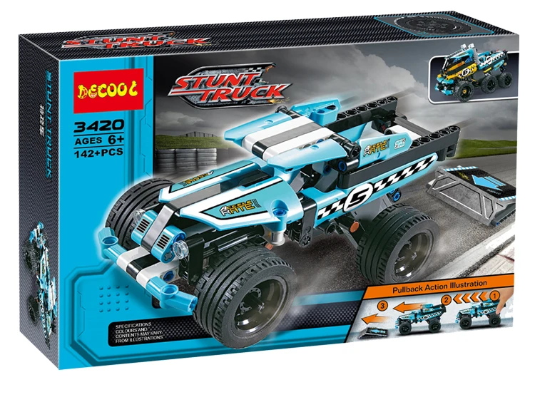 2017 Decool 3420 Pull-back Vehicle Motorcycle Exploiture Stunt Truck Building Blocks Sets Educational DIY Bricks Toys Gift | Игрушки и