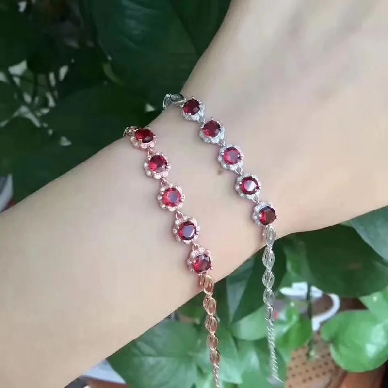 Fidelity natural 5mm Mozambique garnet Bracelets s925 sterling silver Brilliant fine jewelry for women red gemstone | Украшения и
