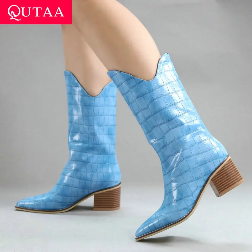 Женские ботинки с острым носком QUTAA осенне зимние из искусственной кожи на