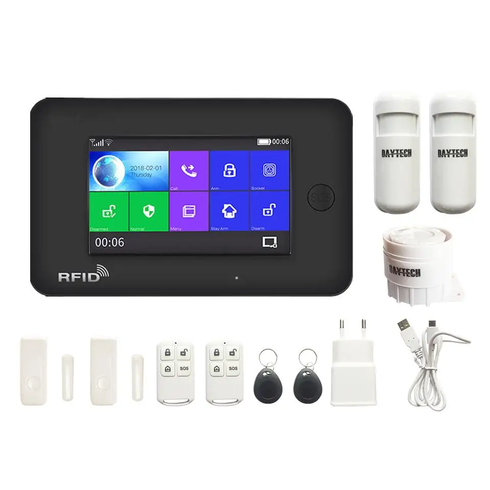 TA03-Kit2 DAYTECH GSM цветной сенсорный экран GSM WiFi сигнализация PIR/дверной/оконный датчик Android iOS APP пульт дистанционного управления совместим с Alexa - Цвет: TA03-Kit2