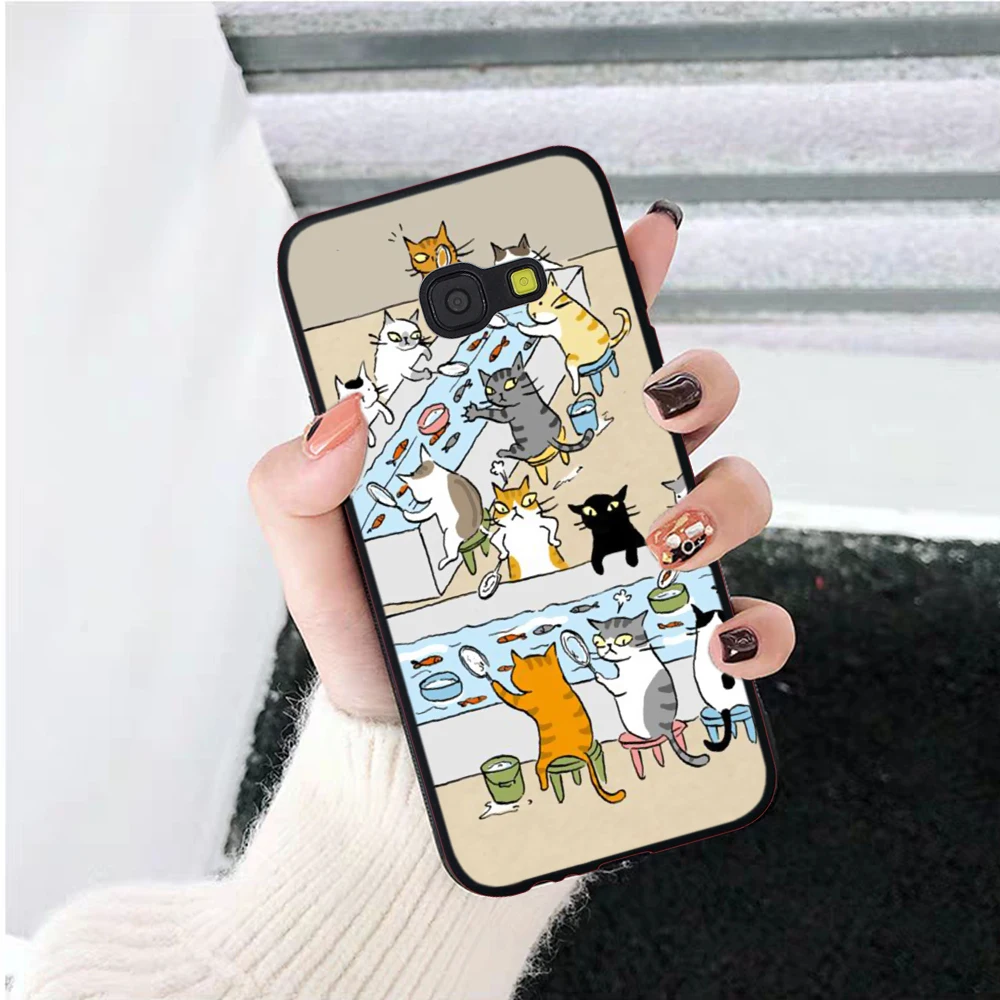 Японский кот напиток узор кожаный силиконовый чехол для Samsung A2 Core A3 A5 A6 плюс A7 A8 A9