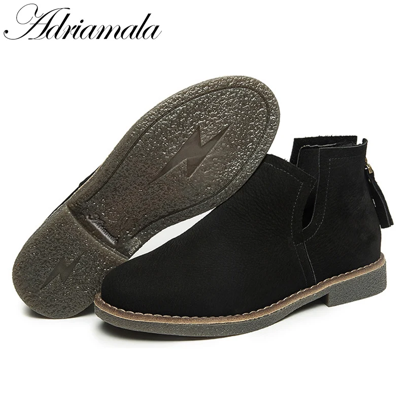 Genuine Leather Chelsea Boots Women 2017 New Autumn Round Toe Square Heel Suede Ankle For Low Adriamala | Обувь