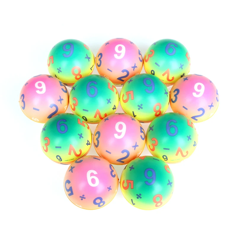 12pcs 6.3CM Anti Stress Relief Ball Colorful Numbers Math PU Foam Soft Squeeze Sponge Toys for Boys Kids